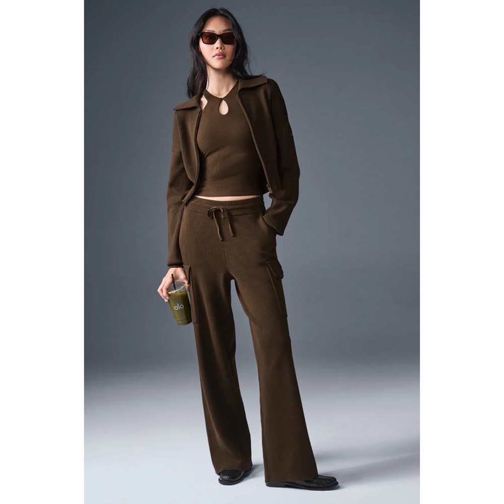 Alo Yoga Scholar Knit High-Waist Cargo Pant Expresso M - Picture 4 of 12